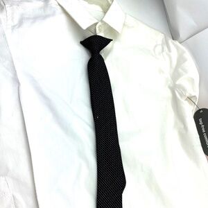 Boys Button Down Shirt Size 8 Medium Tie Collard White Long Sleeve Stretch
